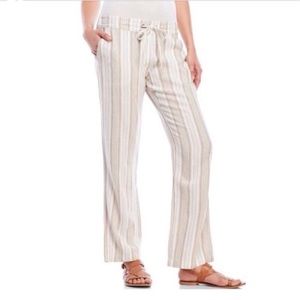 Per Se linen trouser tan & cream stripe wide leg L